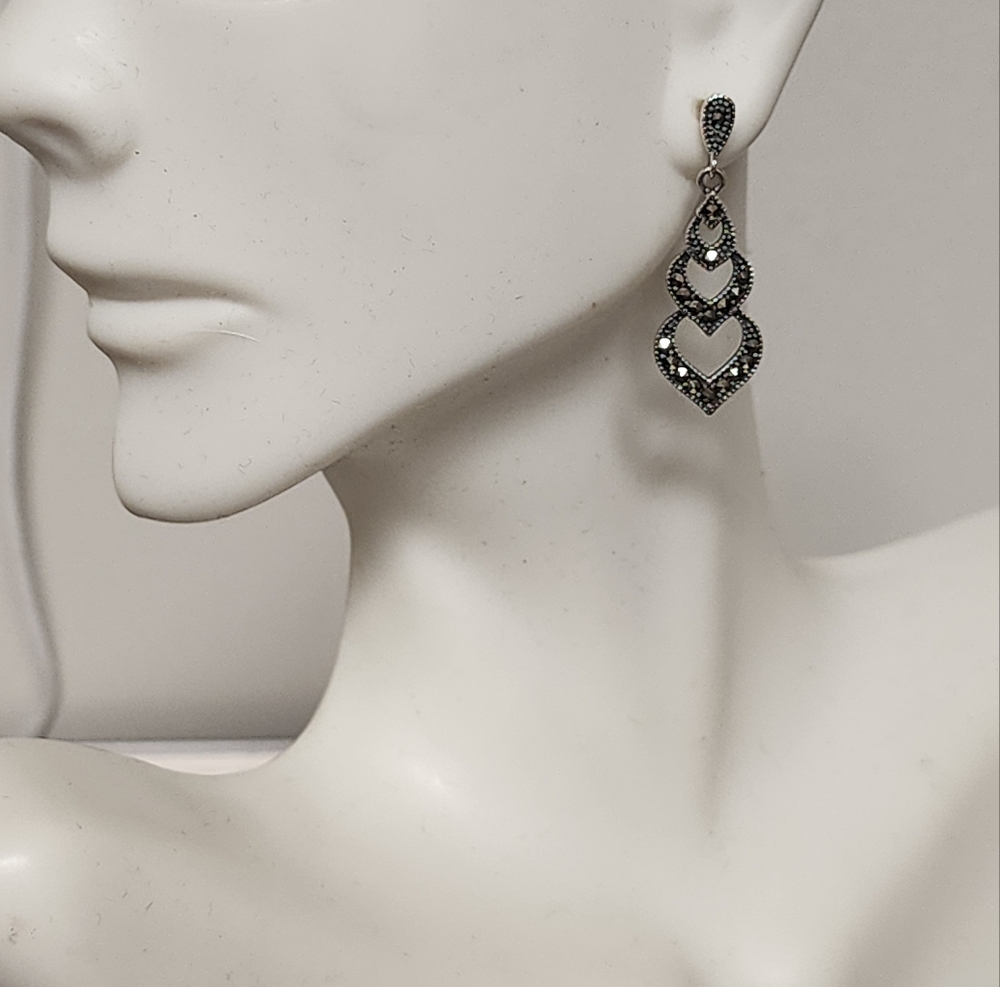 Tori Hill Sterling Silver Marcasaite Geometric Drop Earrings